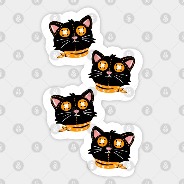 Black cat button eyes with orange scarf, Halloween pattern Sticker by LePetitShadow